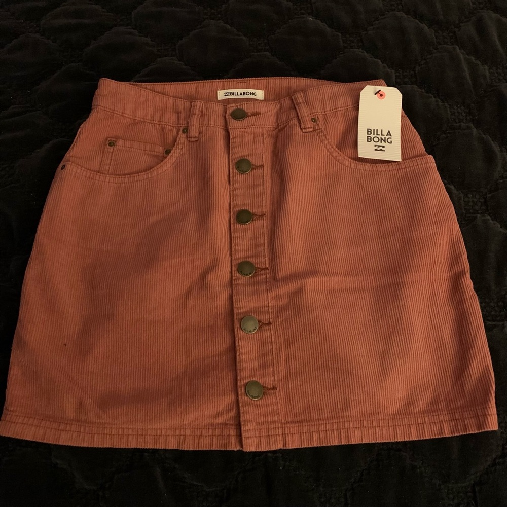 BILLABONG Corduroy button down mini skirt SIZE 27 100% cotton-dark peach/coral